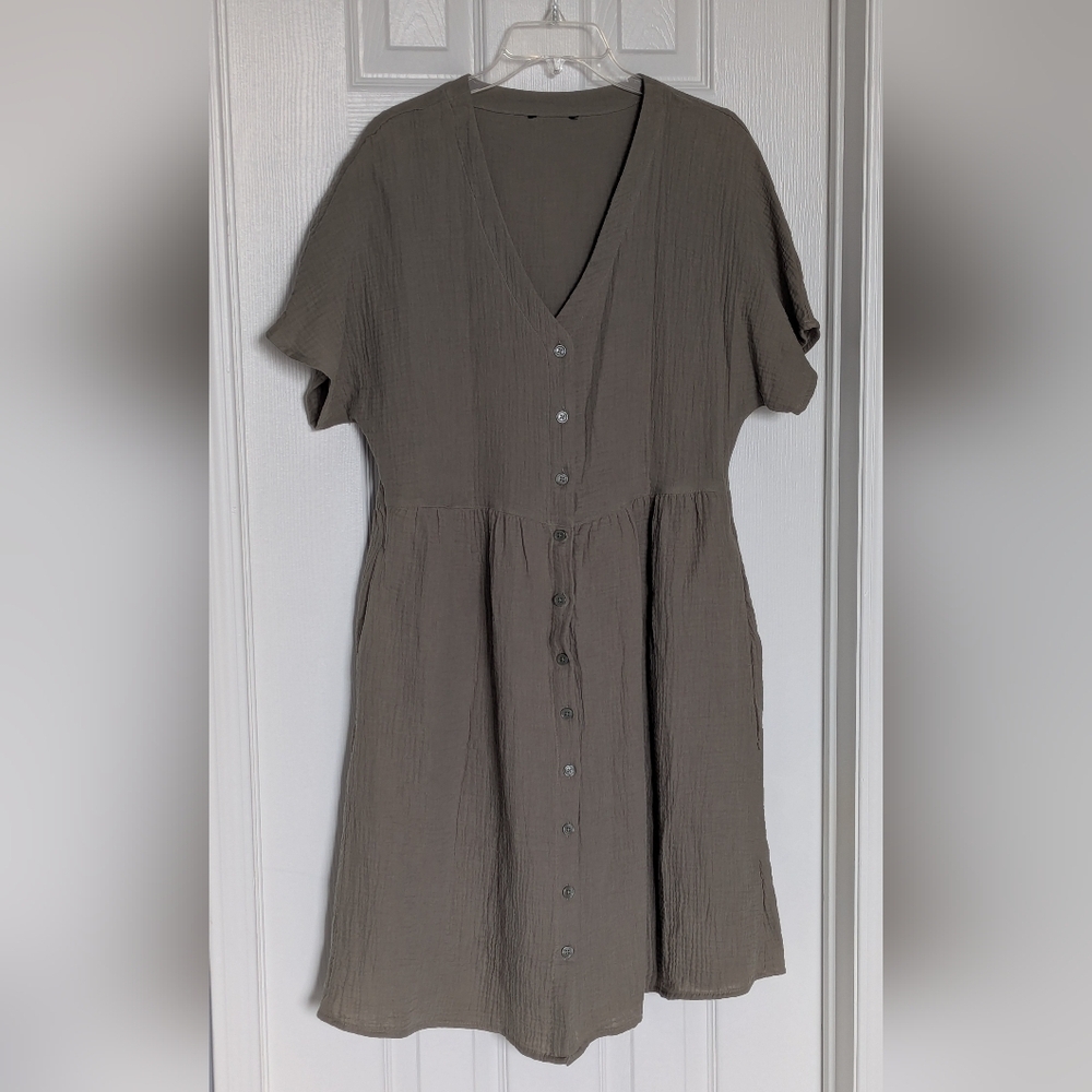 George Women's (Size L) Khaki Colored Cotton Short Sleeve Dress w/Pockets